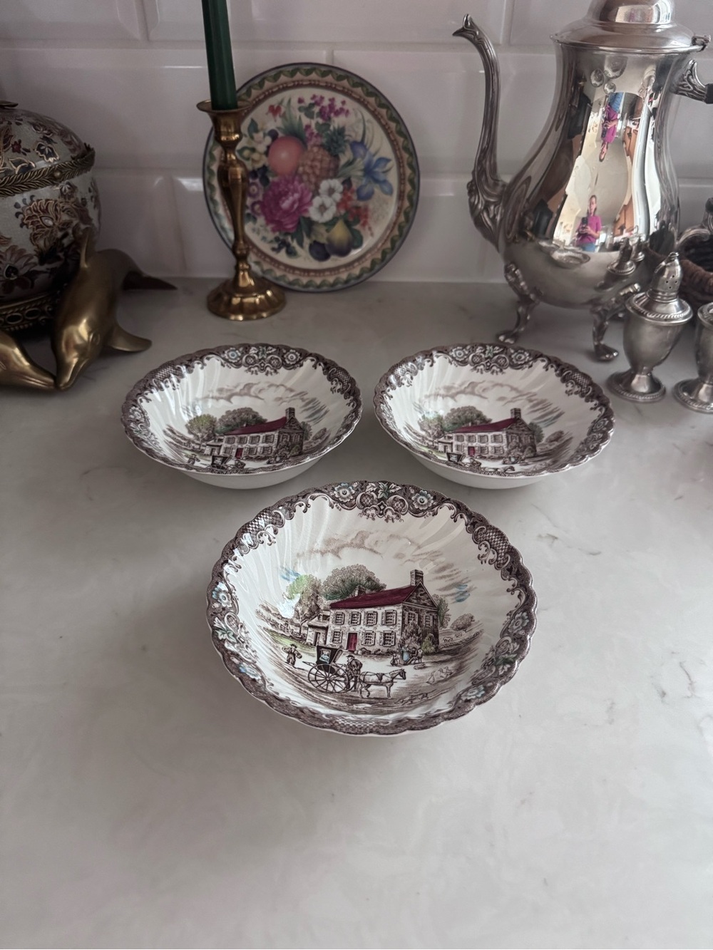 Vintage Johnson Bros Heritage Hall StaffordShire England ~ Cereal Bowls Set of 3